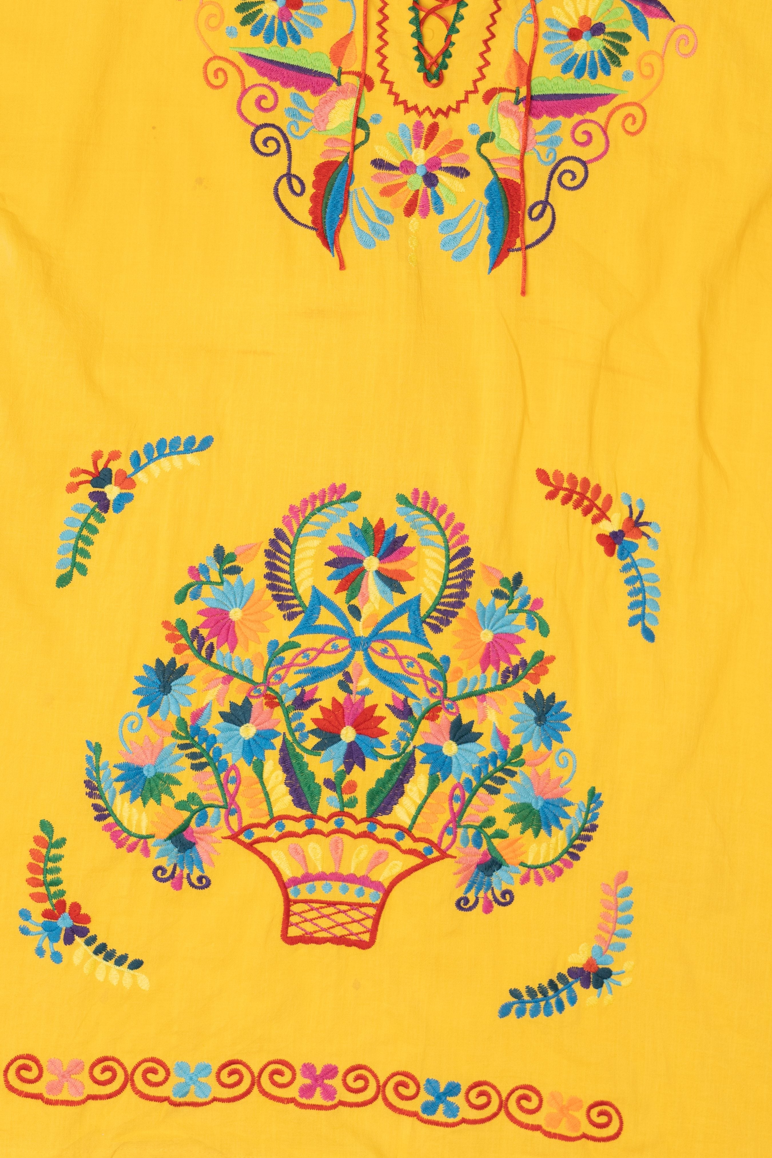 Yellow Mexican Embroidered Dress (2020s)