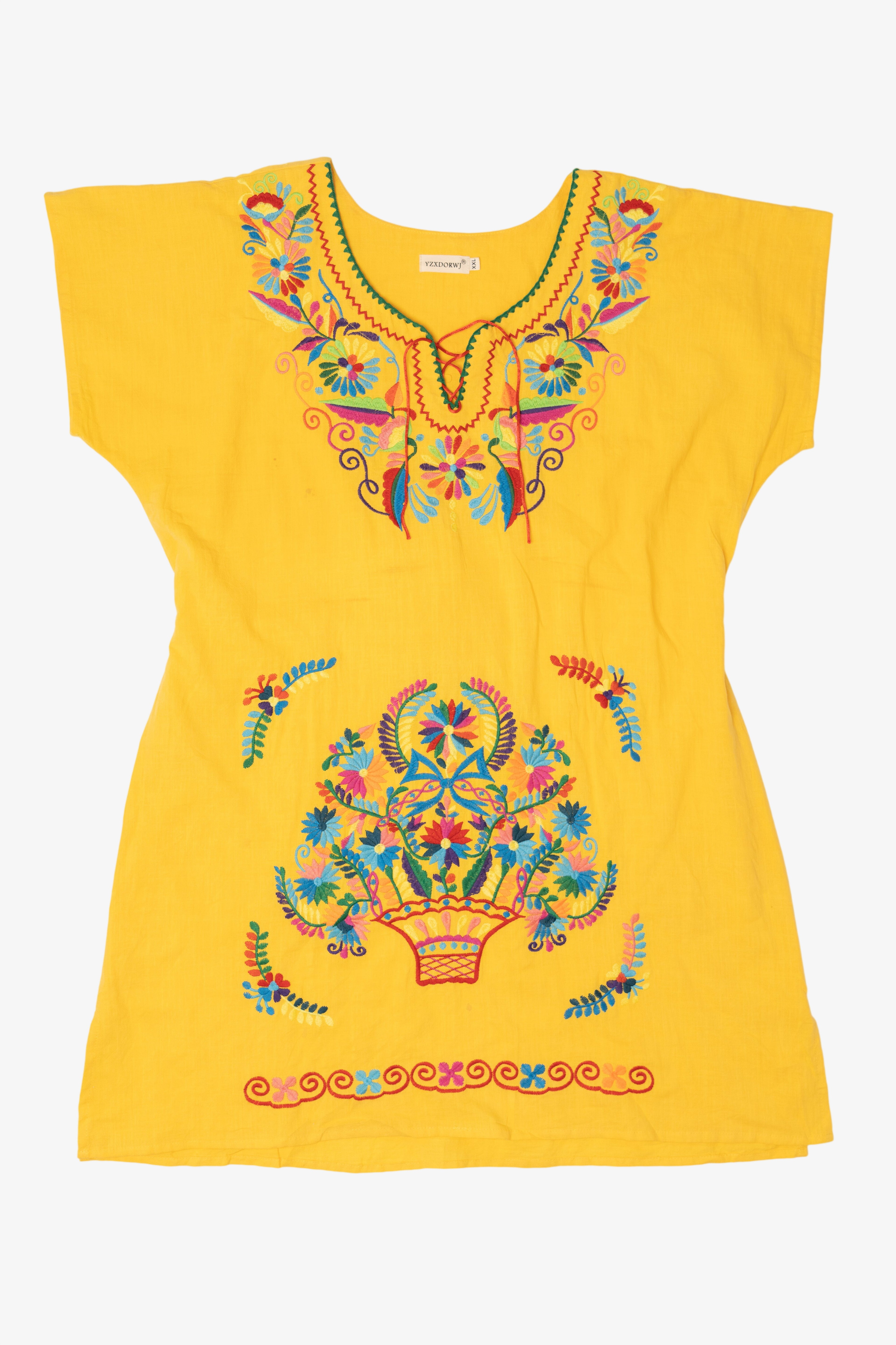Yellow Mexican Embroidered Dress (2020s)