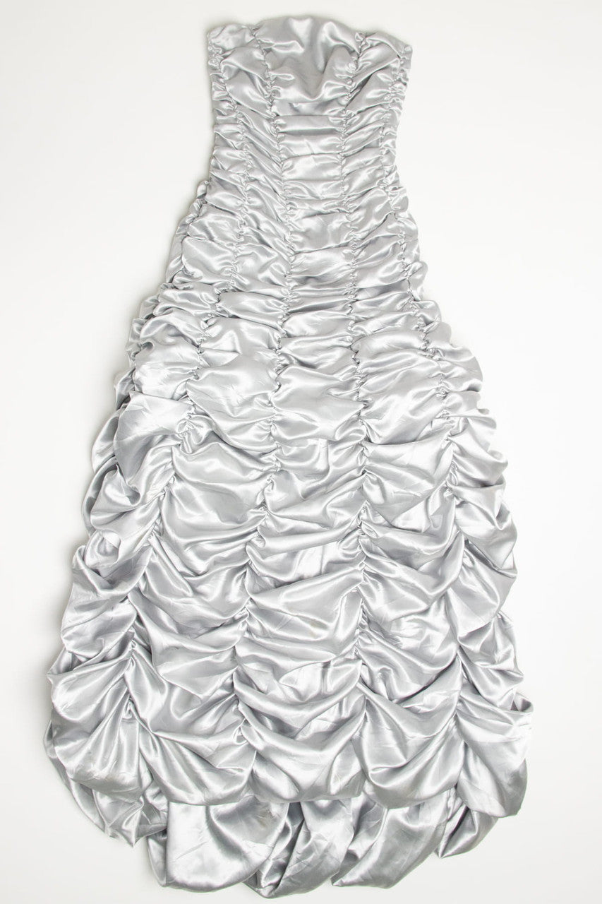 Silver Ruched Strapless Prom Dress (sz. 4)