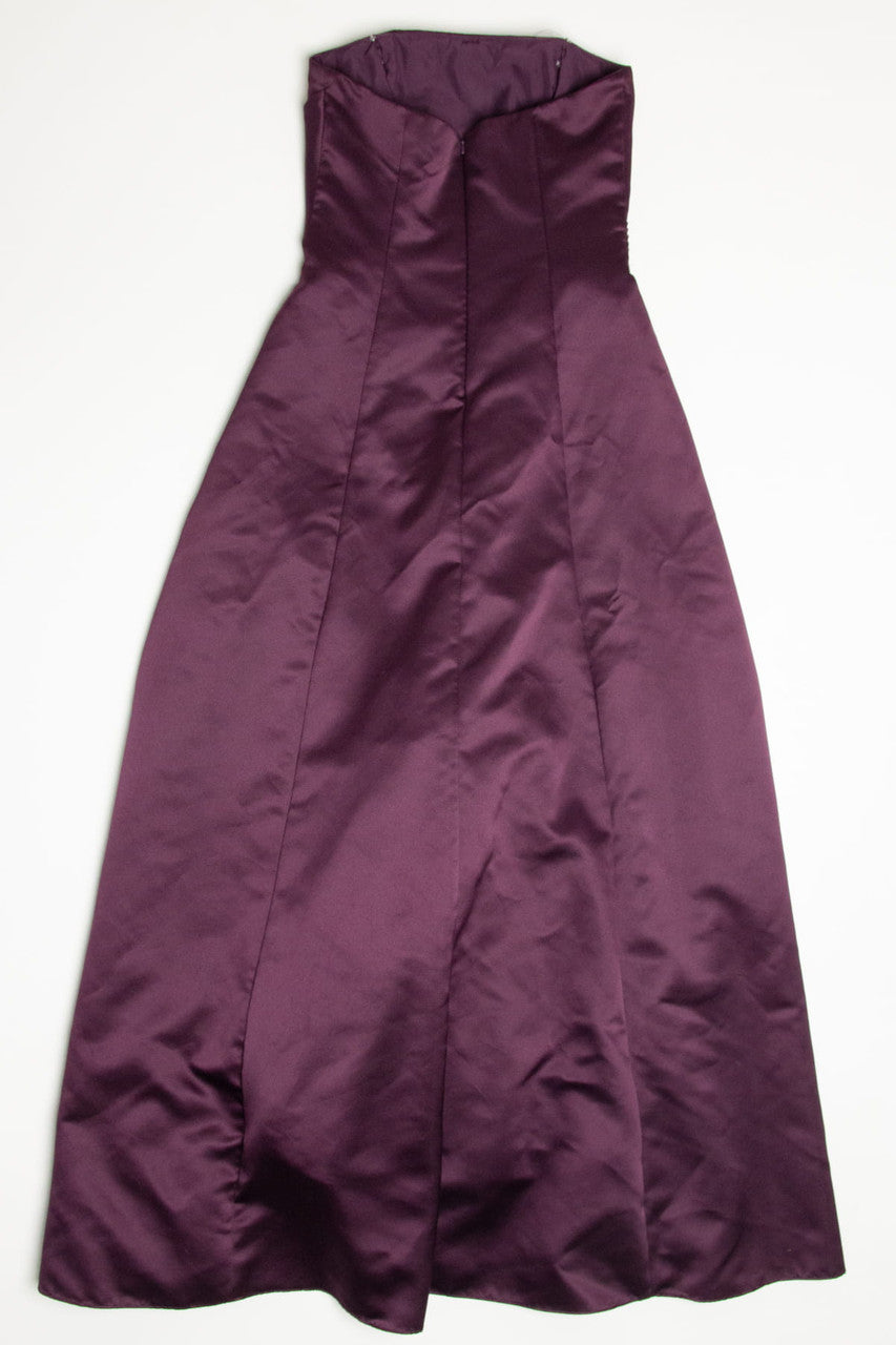 Plum Beaded Floral Ruched Side Prom Dress (sz. 4)