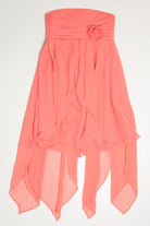 Coral Strapless Pleated Chest Dress