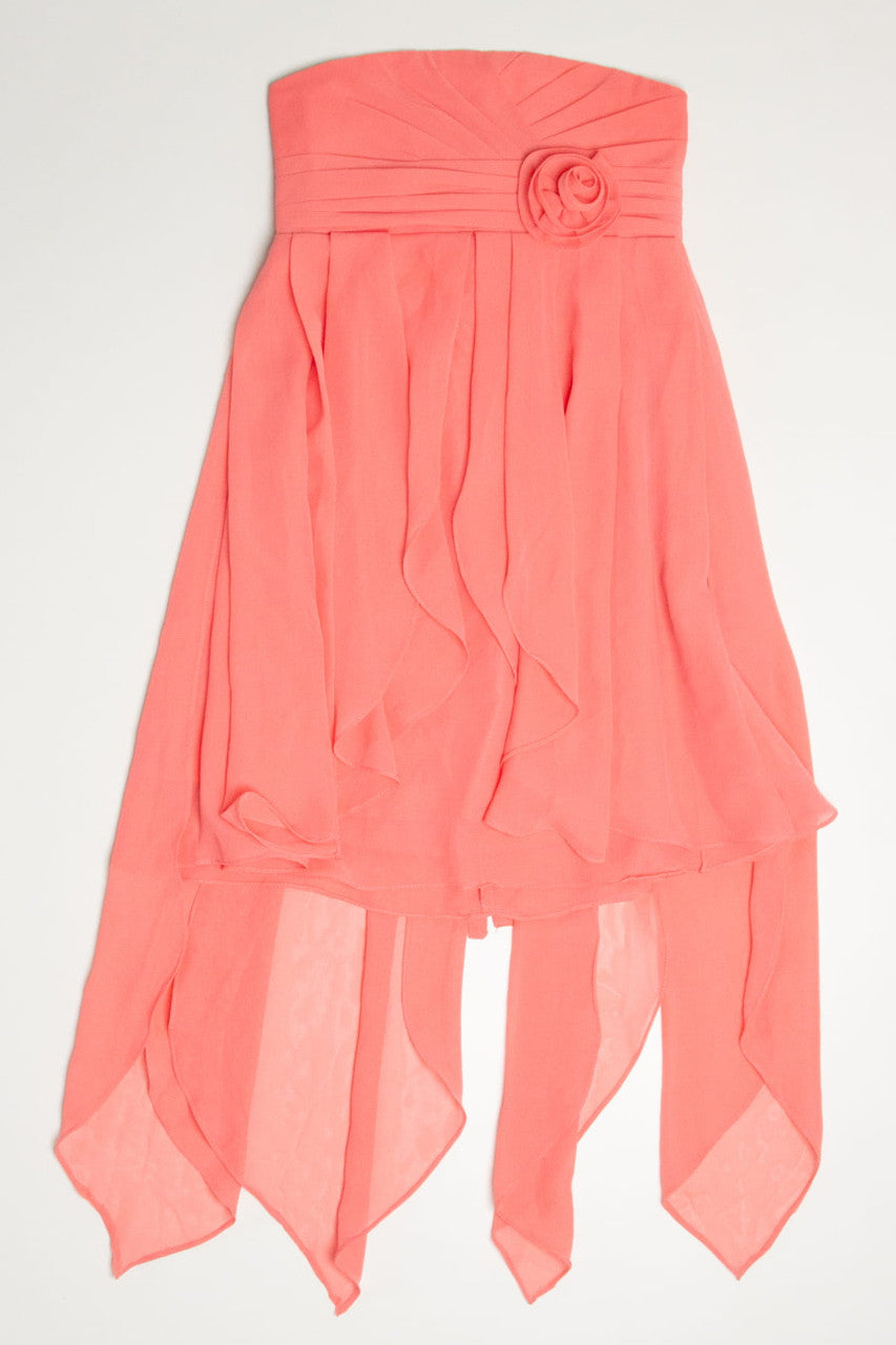 Coral Strapless Pleated Chest Dress