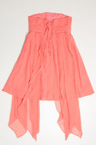 Coral Strapless Pleated Chest Dress