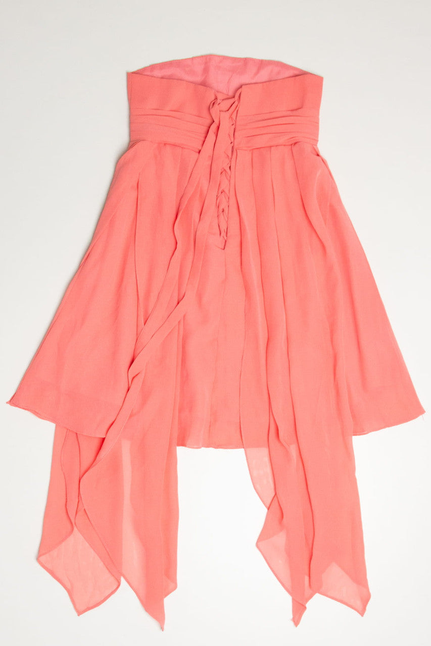 Coral Strapless Pleated Chest Dress