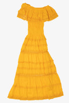 Vintage Yellow Mexican Peasant Lace Tiered Dress (1990s)