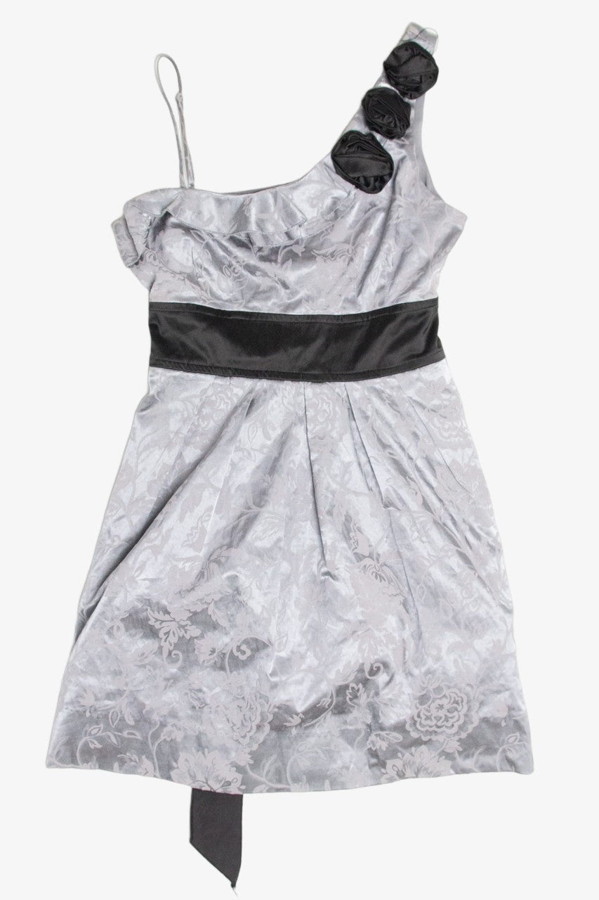 Silver Rosette Shoulder Party Dress (sz. 13)