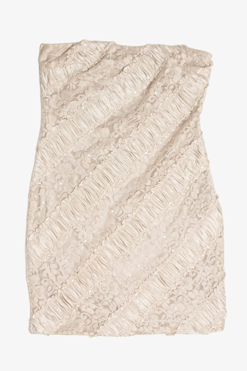 Beige Ruched Lace Party Dress (sz. L)
