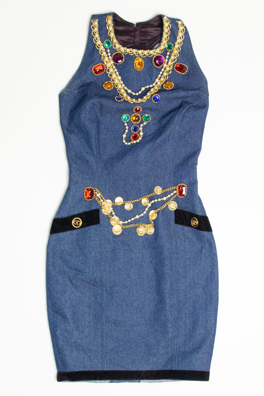 Vintage Jeweled Marcos Denim Dress (sz. 3-4)