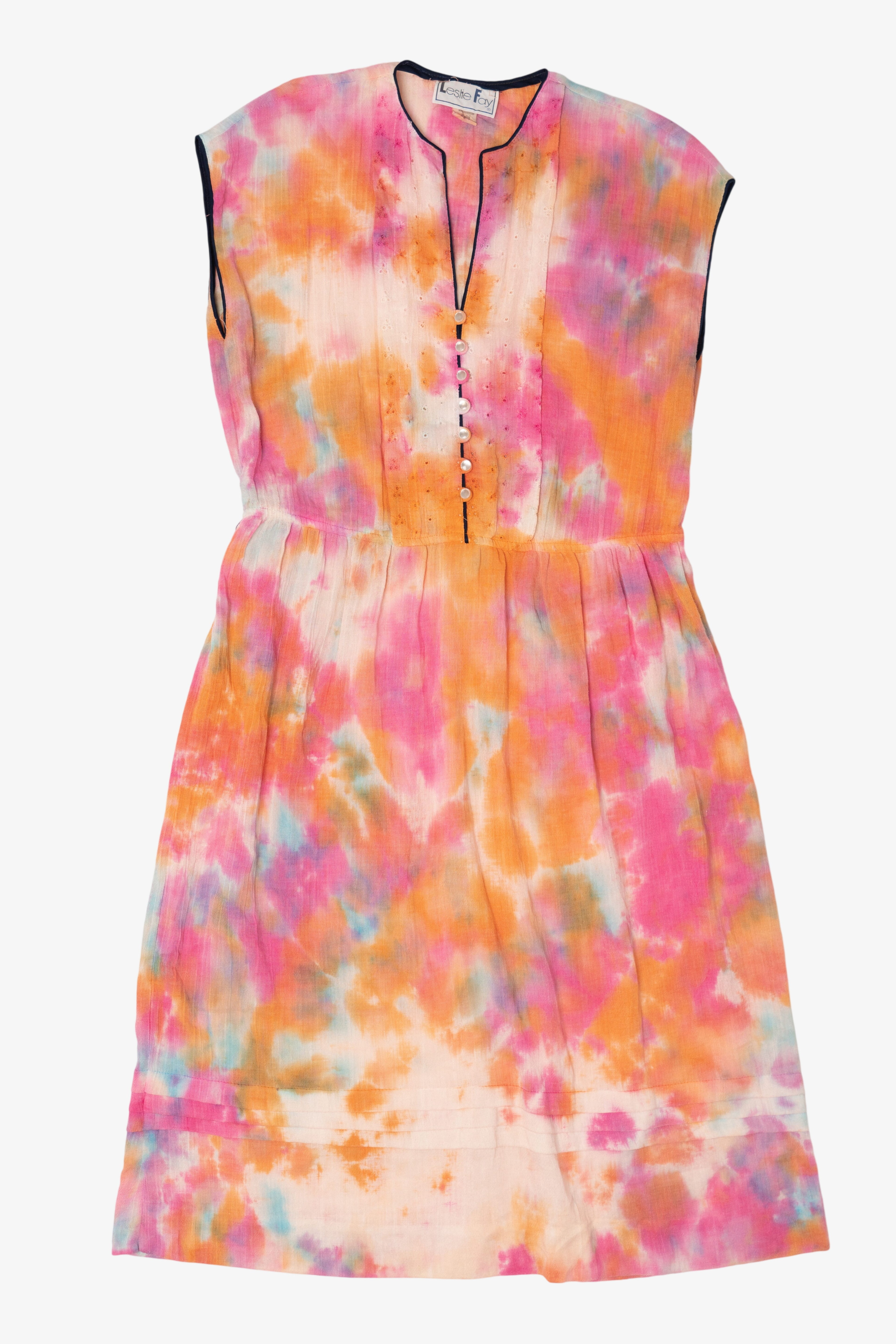 Vintage Pink Watercolor Tie Dye Leslie Fay Dress (1970s)