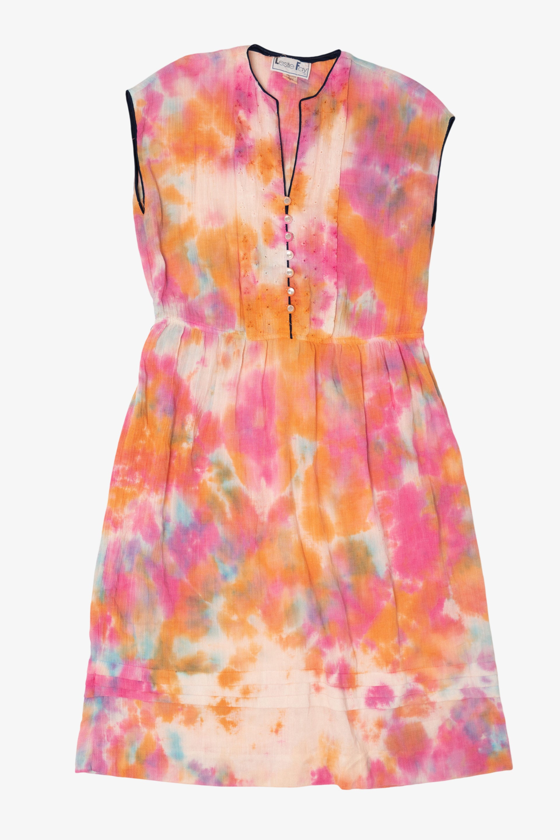 Vintage Pink Watercolor Tie Dye Leslie Fay Dress (1970s)