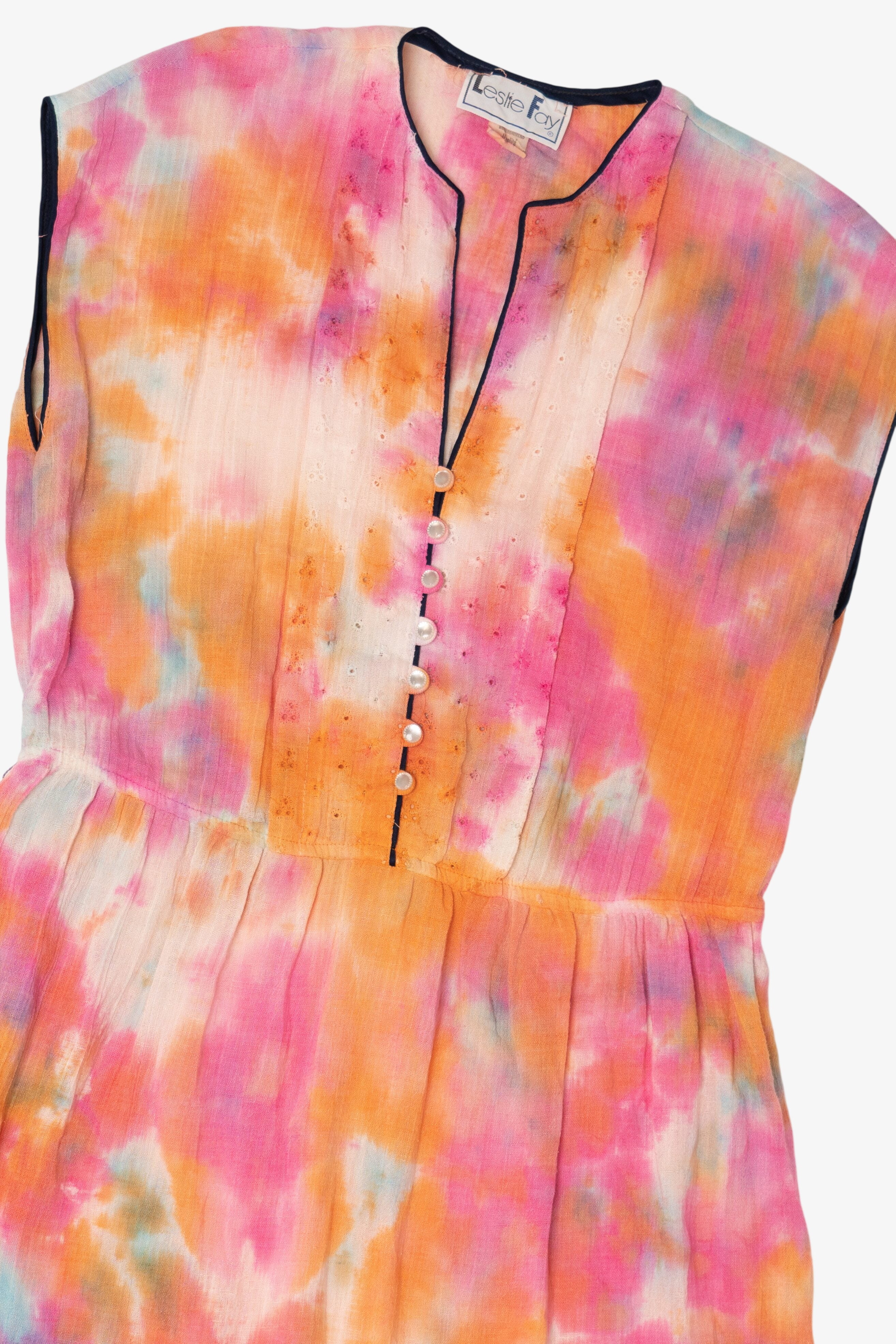 Vintage Pink Watercolor Tie Dye Leslie Fay Dress (1970s)