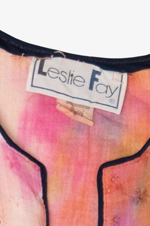 Vintage Pink Watercolor Tie Dye Leslie Fay Dress (1970s)