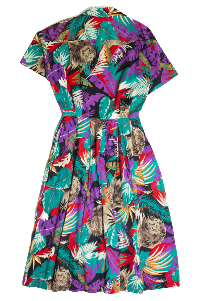 Vintage Tropical Lions Shirt Dress (sz. Medium)