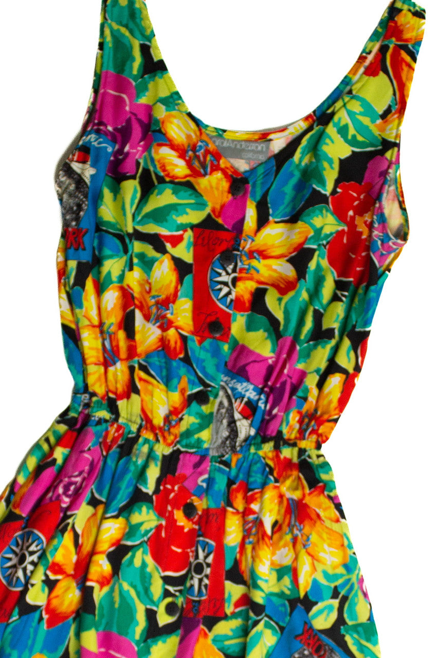Vintage Travel World Floral Dress (sz. Medium)