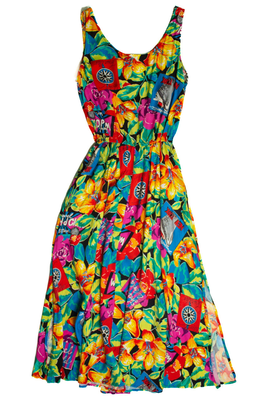 Vintage Travel World Floral Dress (sz. Medium)