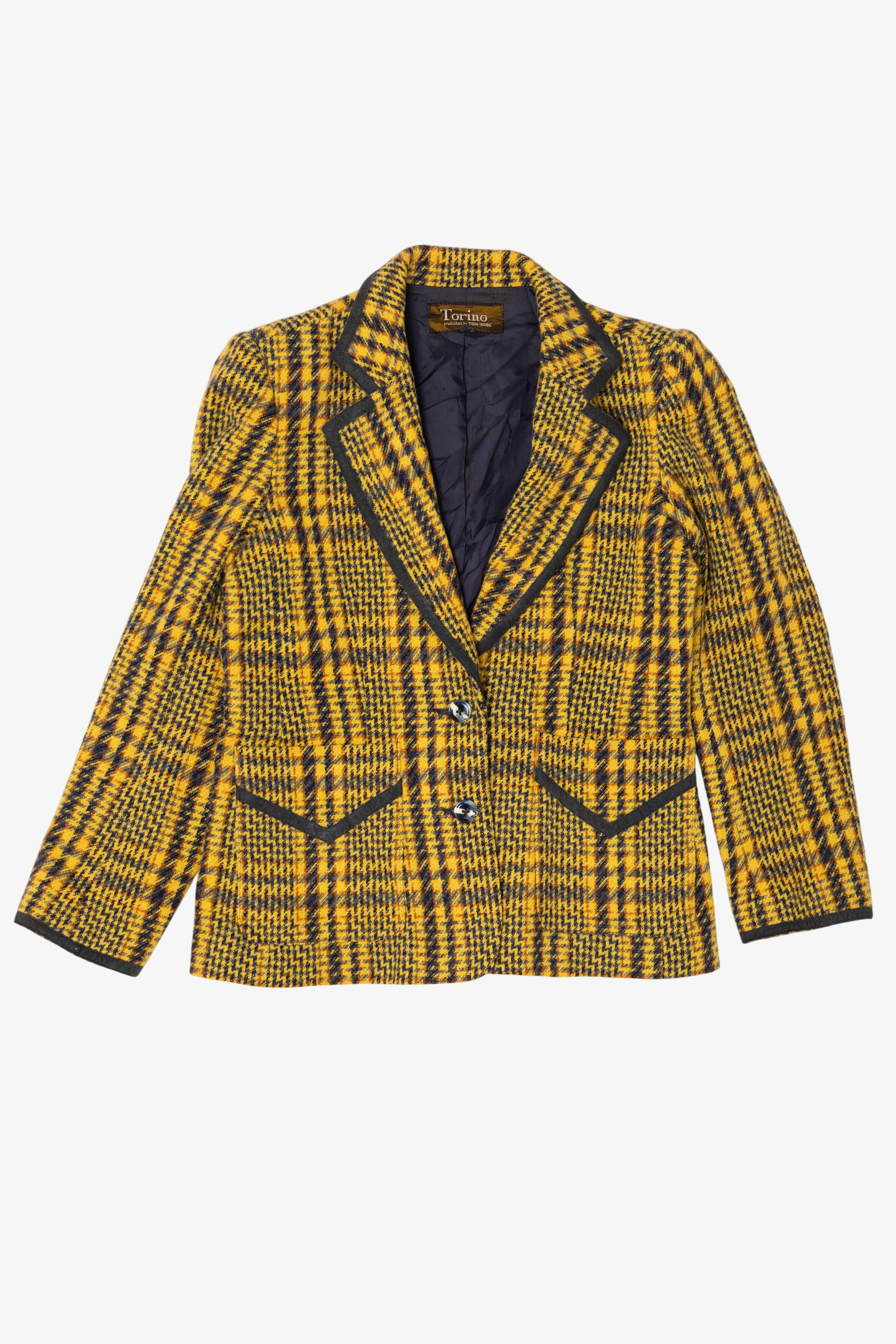 Vintage Yellow Plaid Houndstooth Torino Blazer And Matching Skirt (1980s)