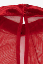 Vintage Red Kitty Velvet High Neck Drop Waist Maxi Dress (1990s)