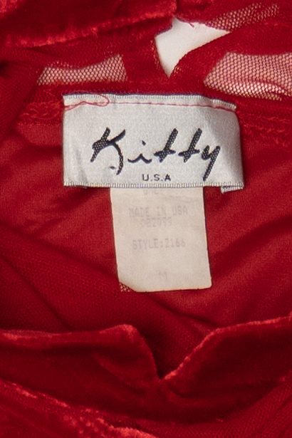 Vintage Red Kitty Velvet High Neck Drop Waist Maxi Dress (1990s)