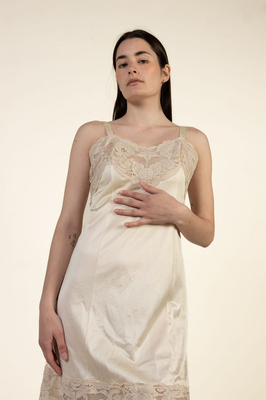 Vintage Cream Lace Vanity Fair Slip Dress (1980s)