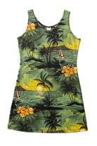 Green Tropical Print Mini Dress