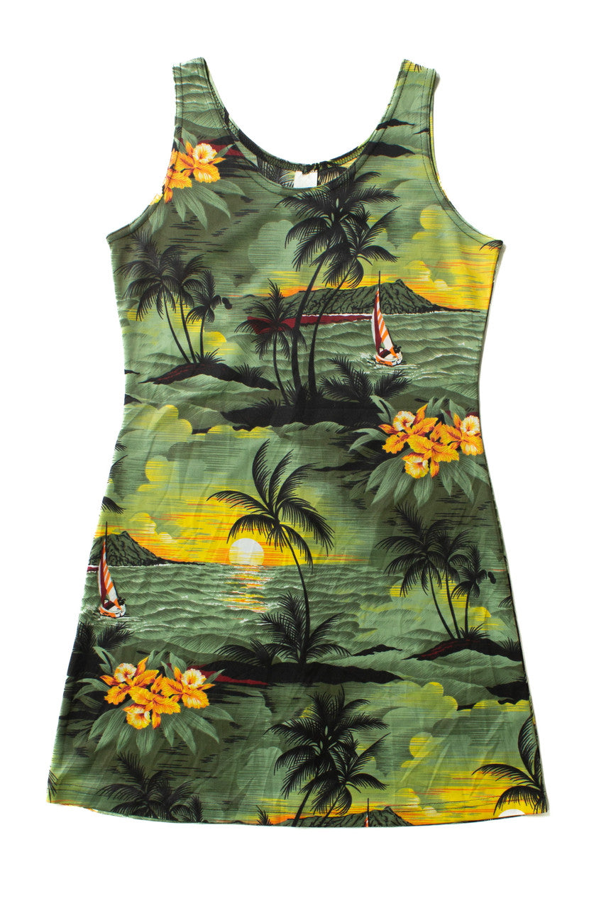 Green Tropical Print Mini Dress