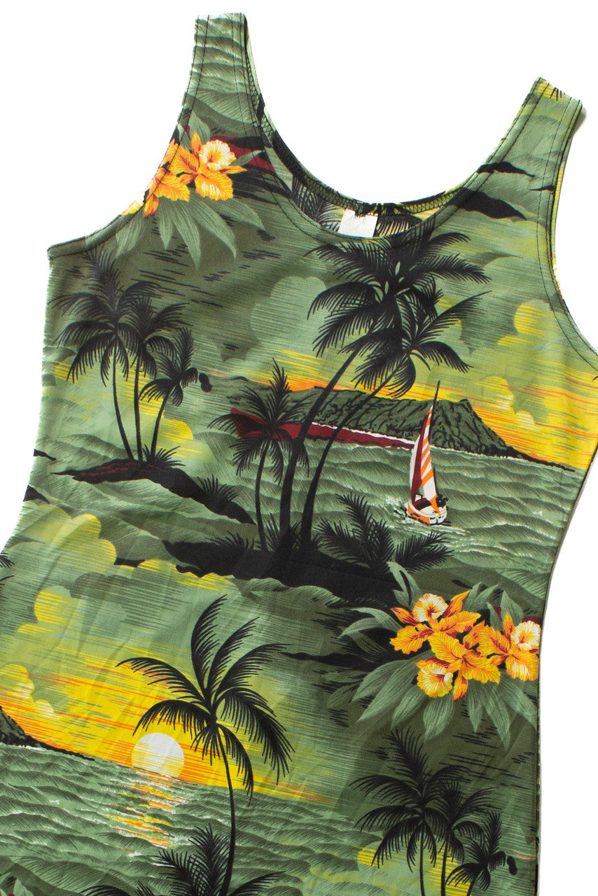 Green Tropical Print Mini Dress
