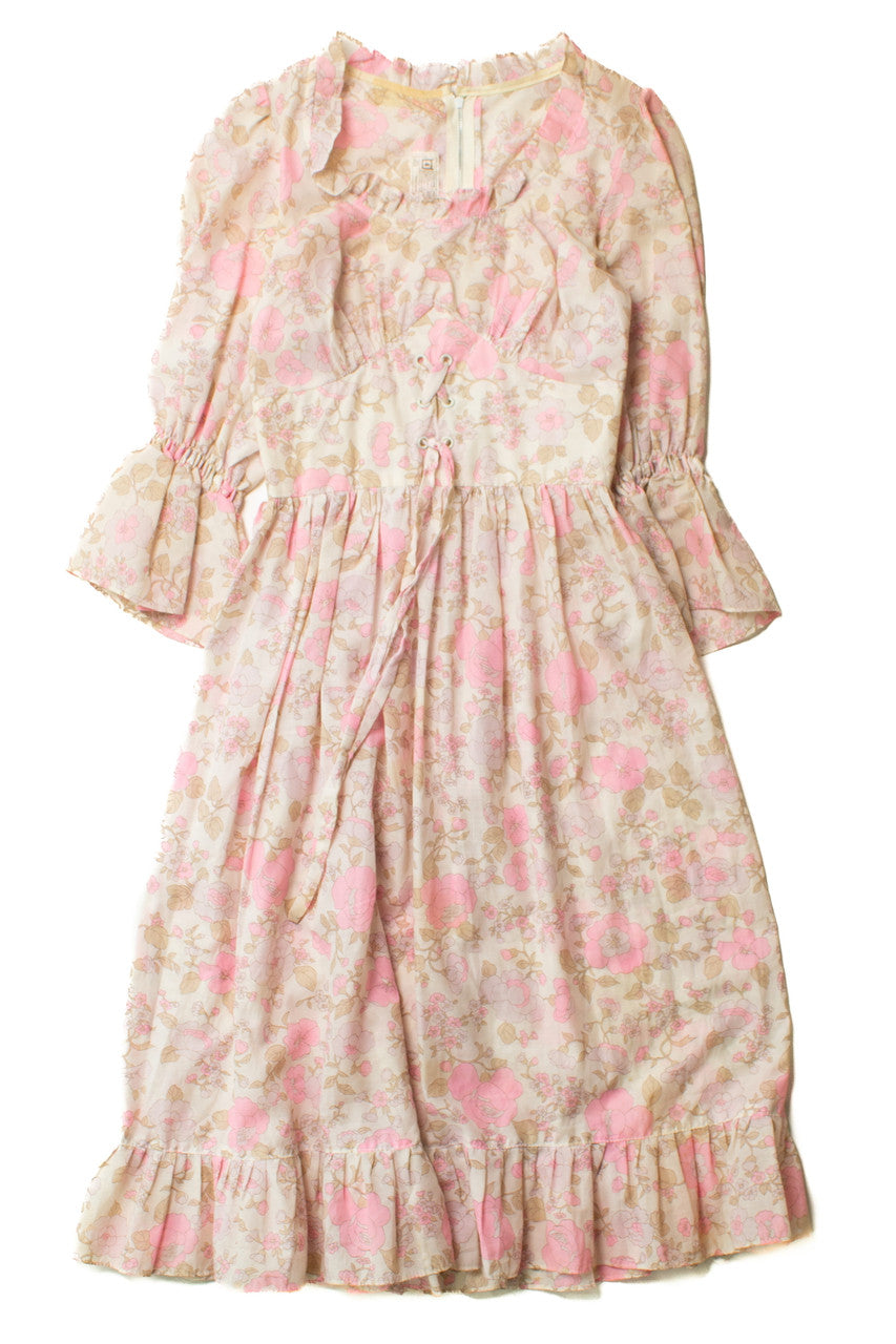 Vintage Pink Floral Prairie Dress (1970s)