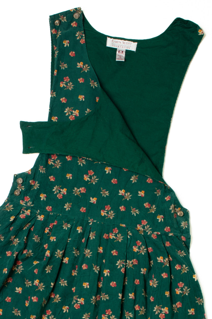 Vintage Floral Corduroy Pinafore Jumper Dress