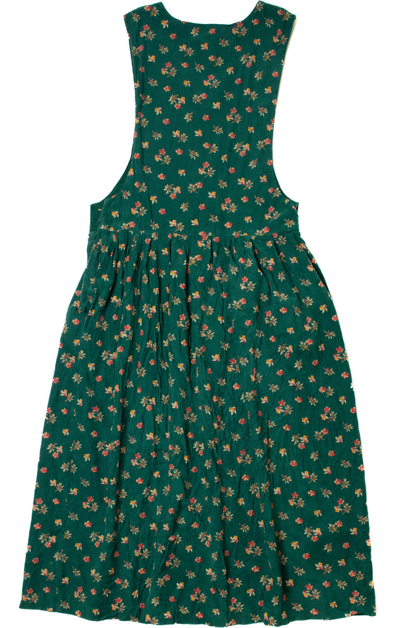 Vintage Floral Corduroy Pinafore Jumper Dress