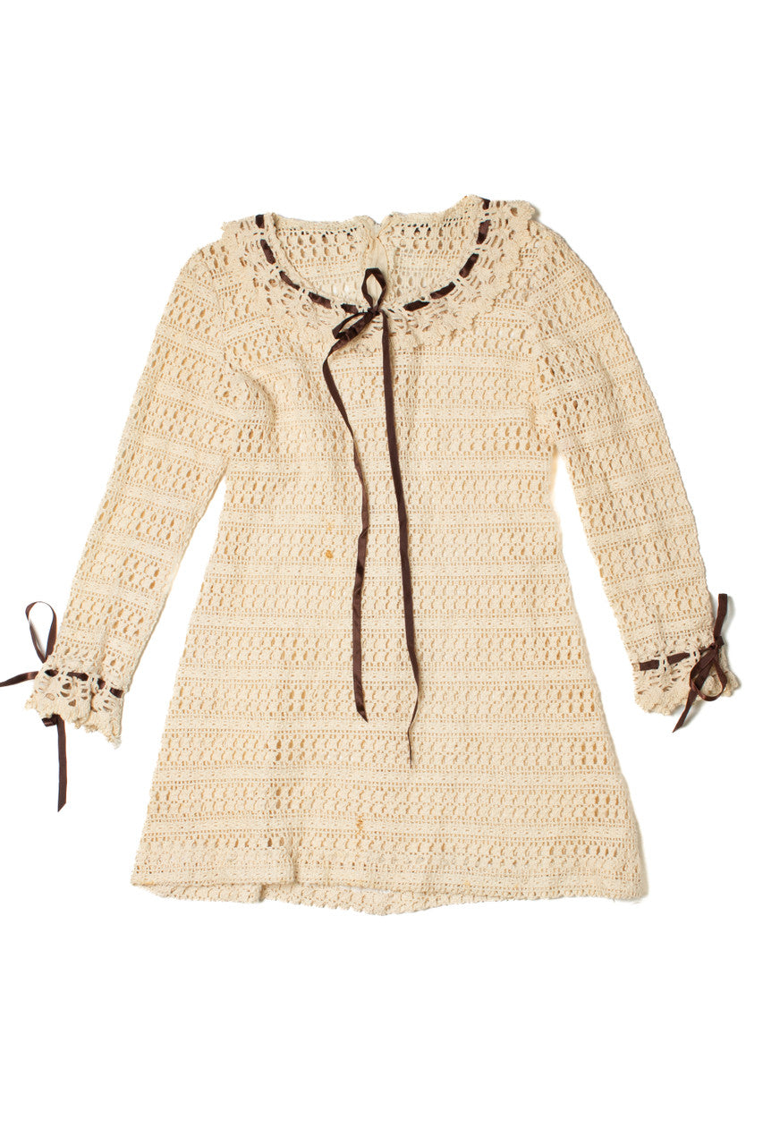 Vintage Crochet Ribbon Detail Mini Dress