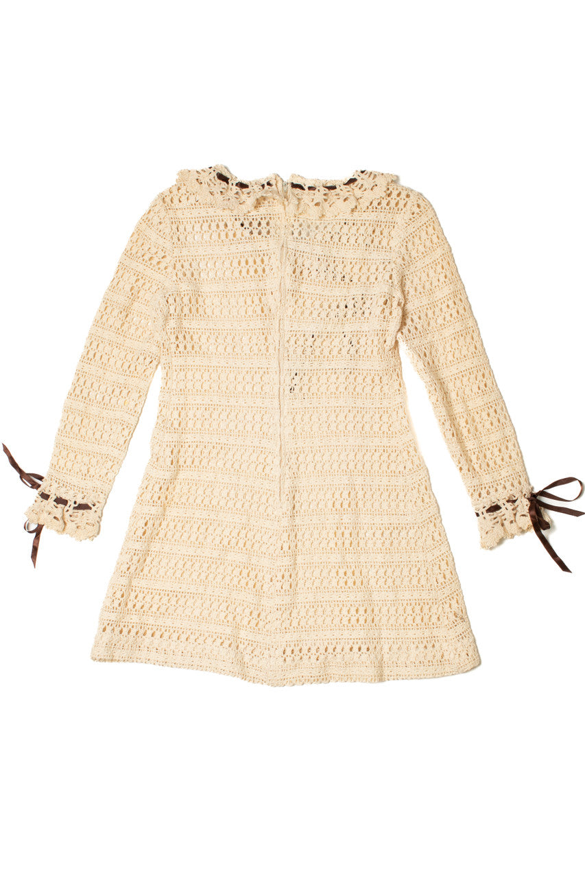 Vintage Crochet Ribbon Detail Mini Dress