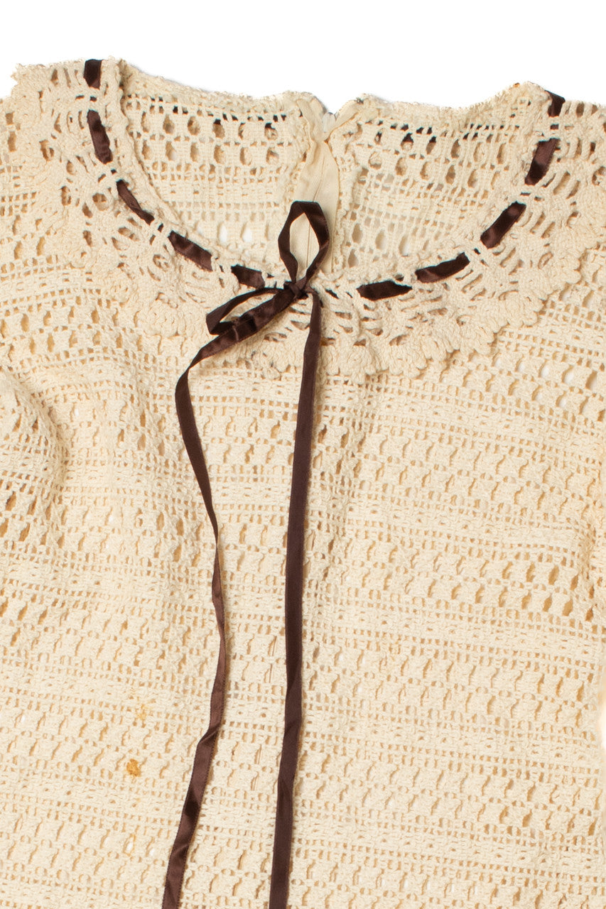 Vintage Crochet Ribbon Detail Mini Dress