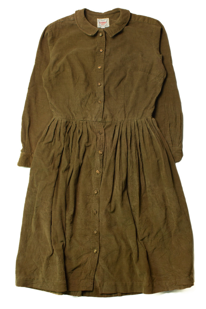 Vintage Olive Corduroy Shirt Dress (1960s)