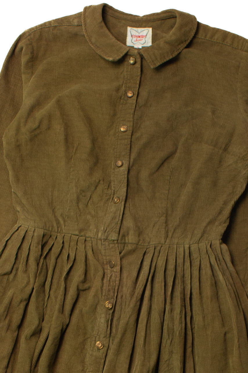 Vintage Olive Corduroy Shirt Dress (1960s)