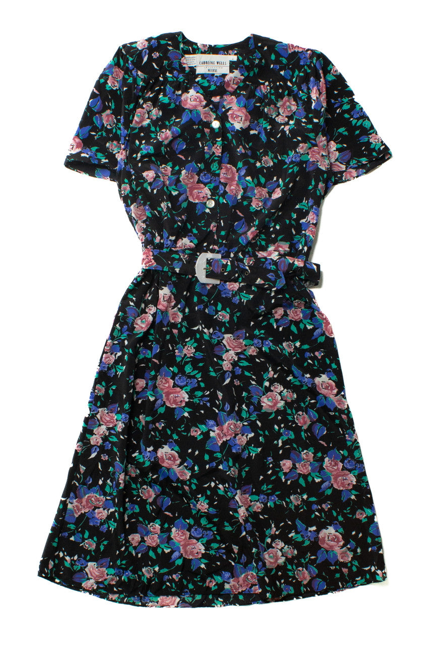 Vintage Caroline Wells Floral Dress (1980s)
