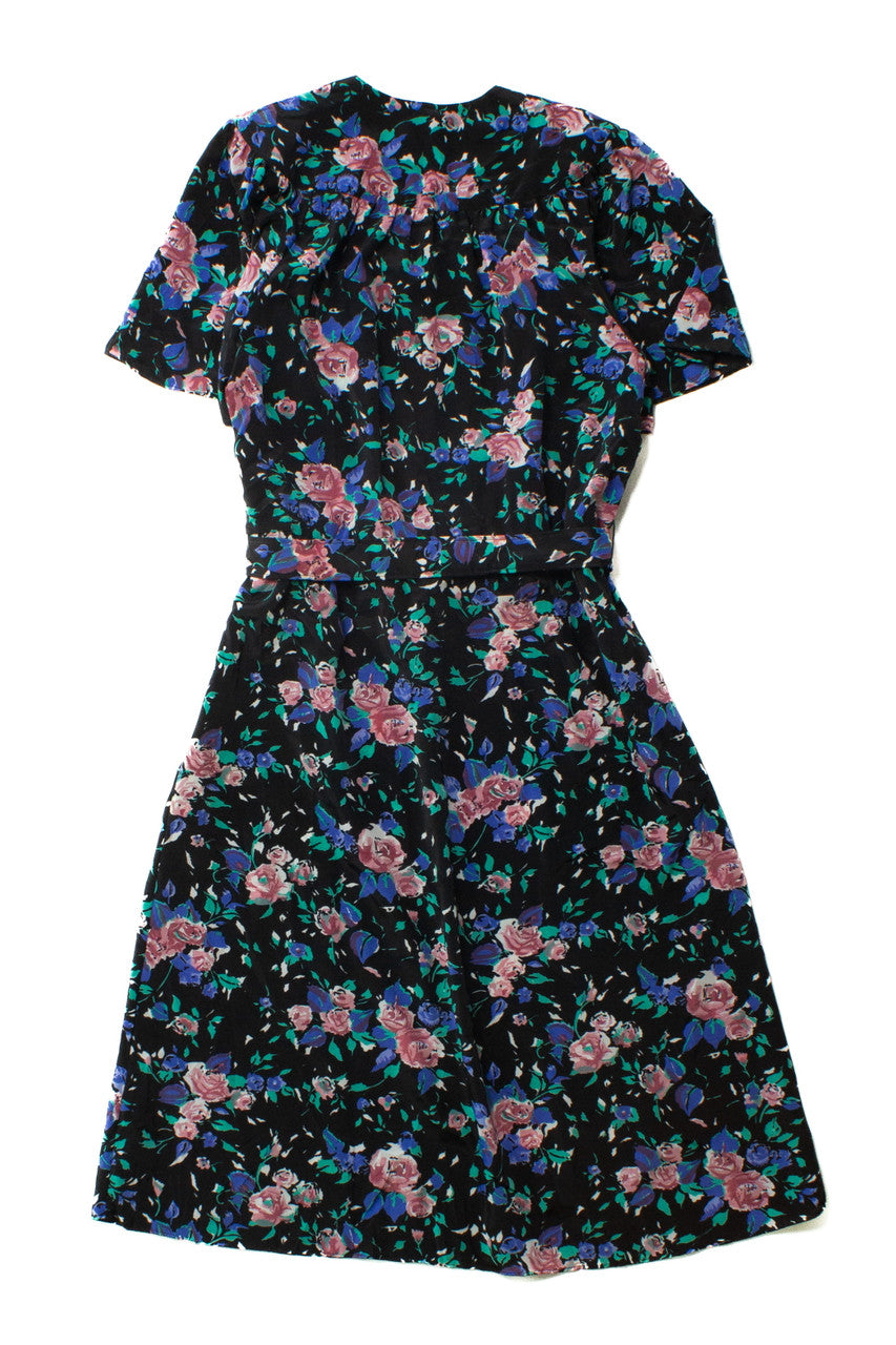 Vintage Caroline Wells Floral Dress (1980s)