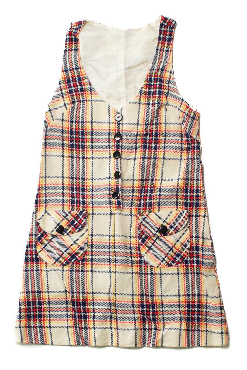 Vintage Fritzi White Plaid Pinafore Dress (1980s)