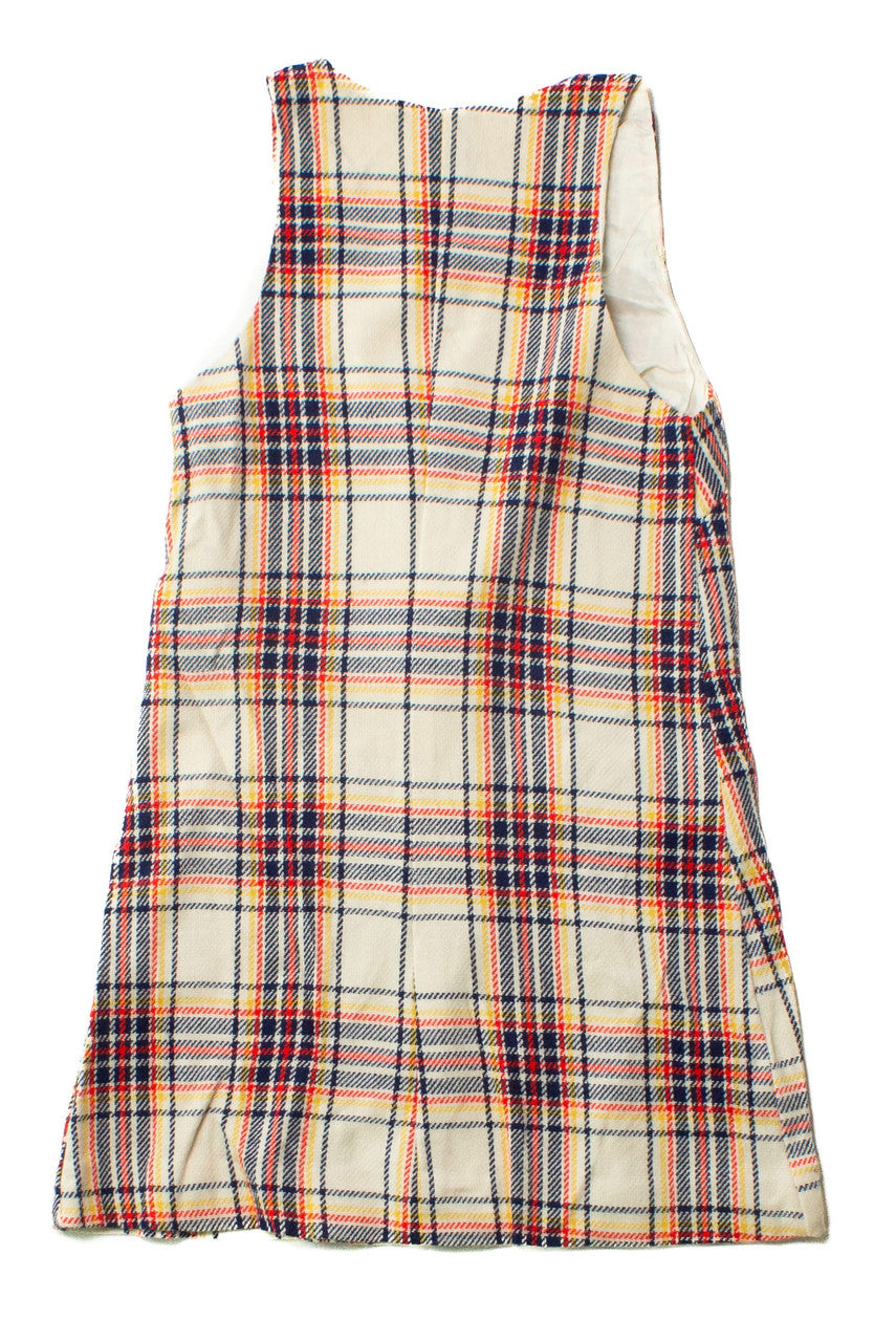 Vintage Fritzi White Plaid Pinafore Dress (1980s)