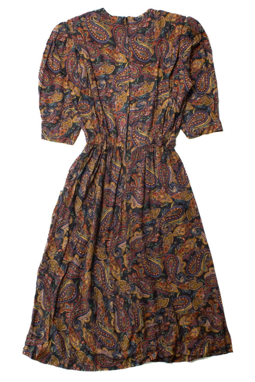 Vintage Multicolor Paisley Wrap Dress (1980s)