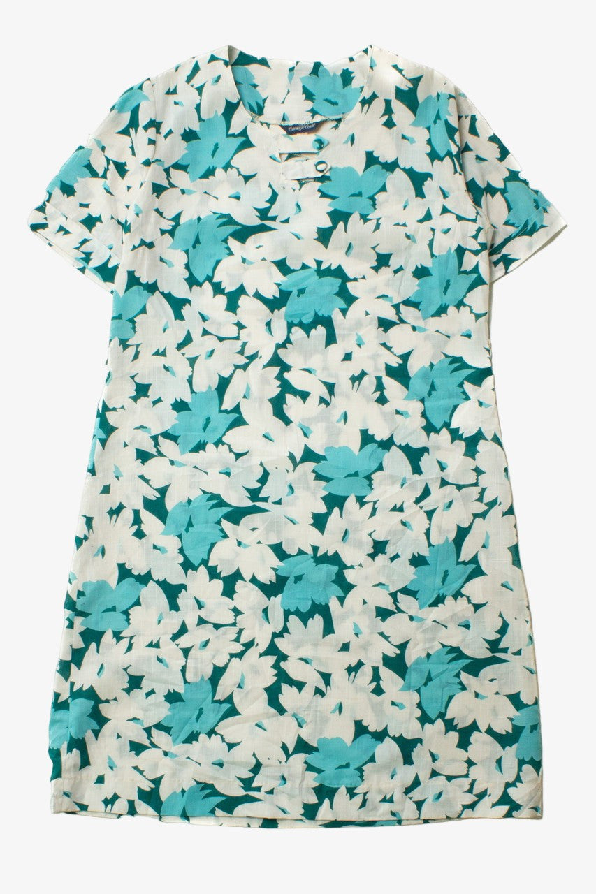 Vintage Carriage Court Blue Floral Shift Dress (1980s)