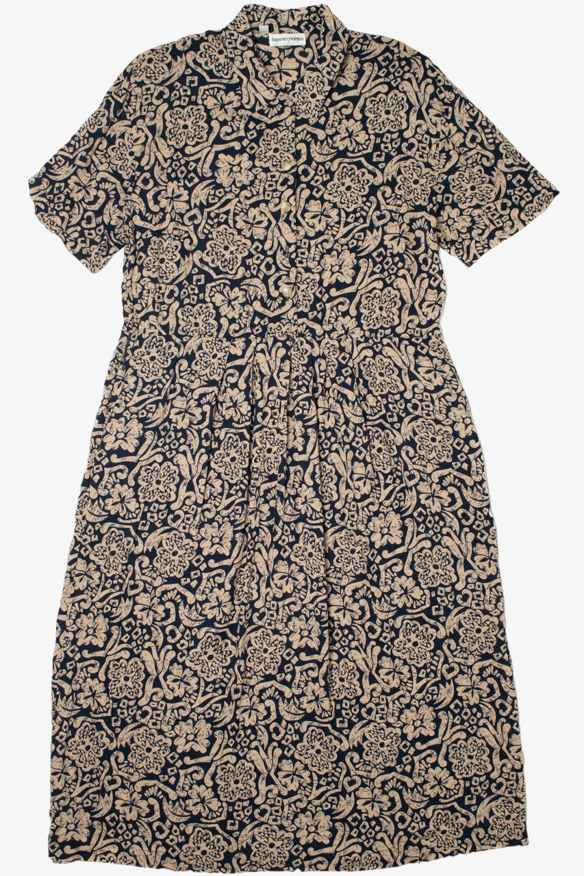 Vintage Floral Print Button Up Bonnie & Norma Dress