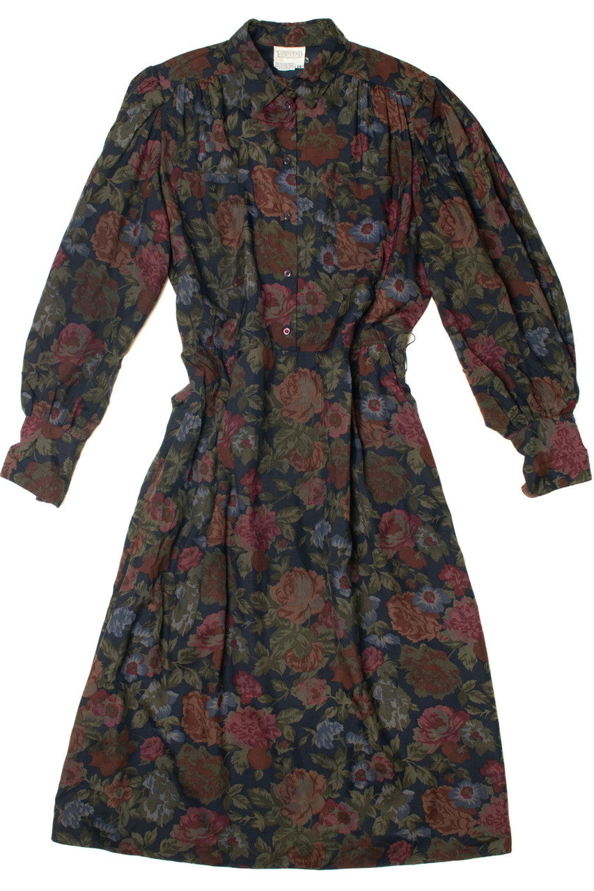 Vintage Floral Lands End Direct Long Sleeve Dress