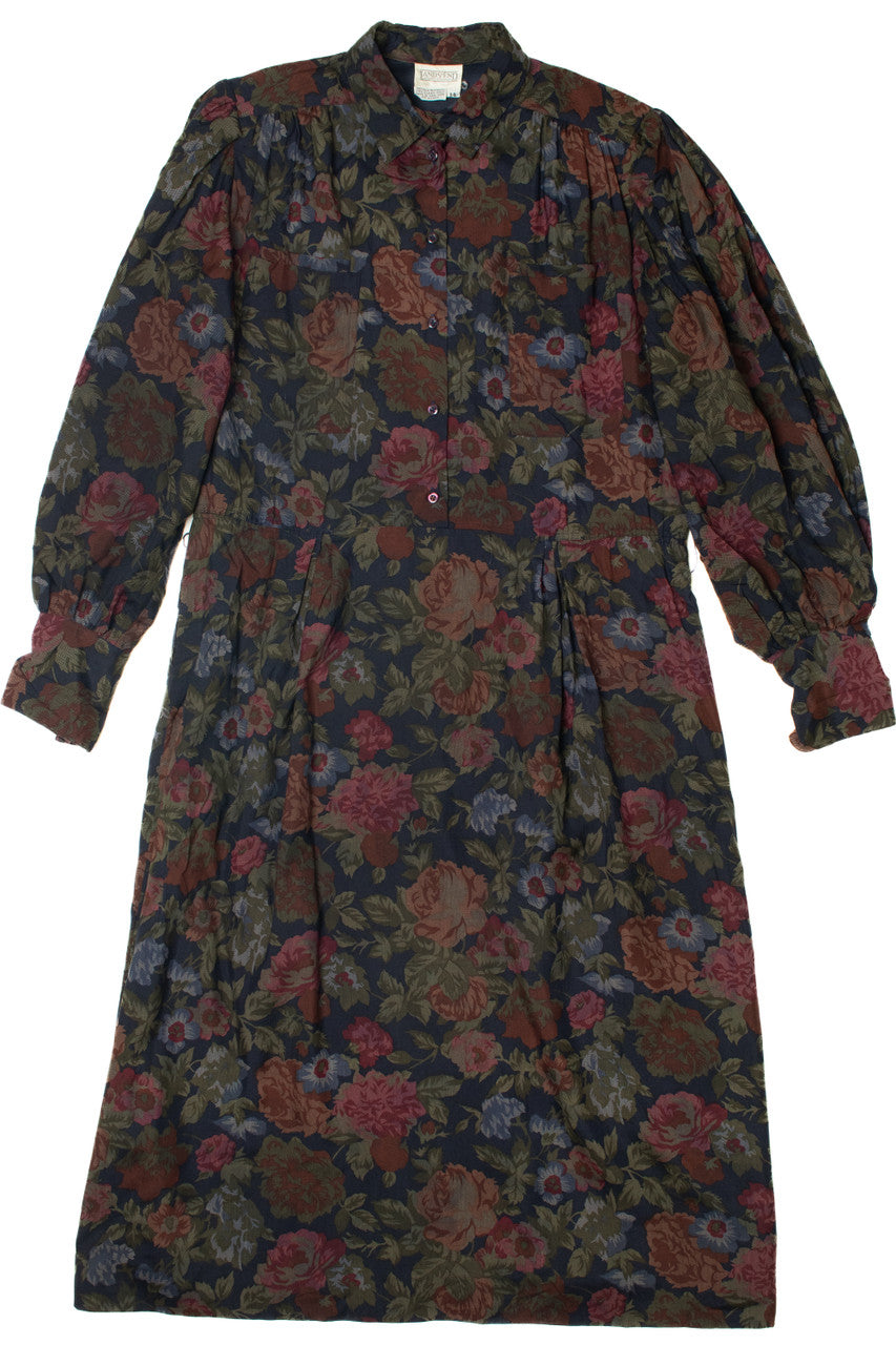 Vintage Floral Lands End Direct Long Sleeve Dress