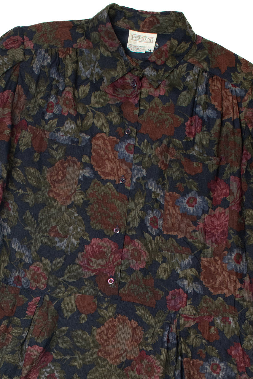 Vintage Floral Lands End Direct Long Sleeve Dress