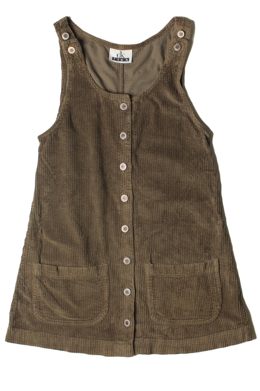 Vintage DK Fish Button Front Corduroy Mini Dress