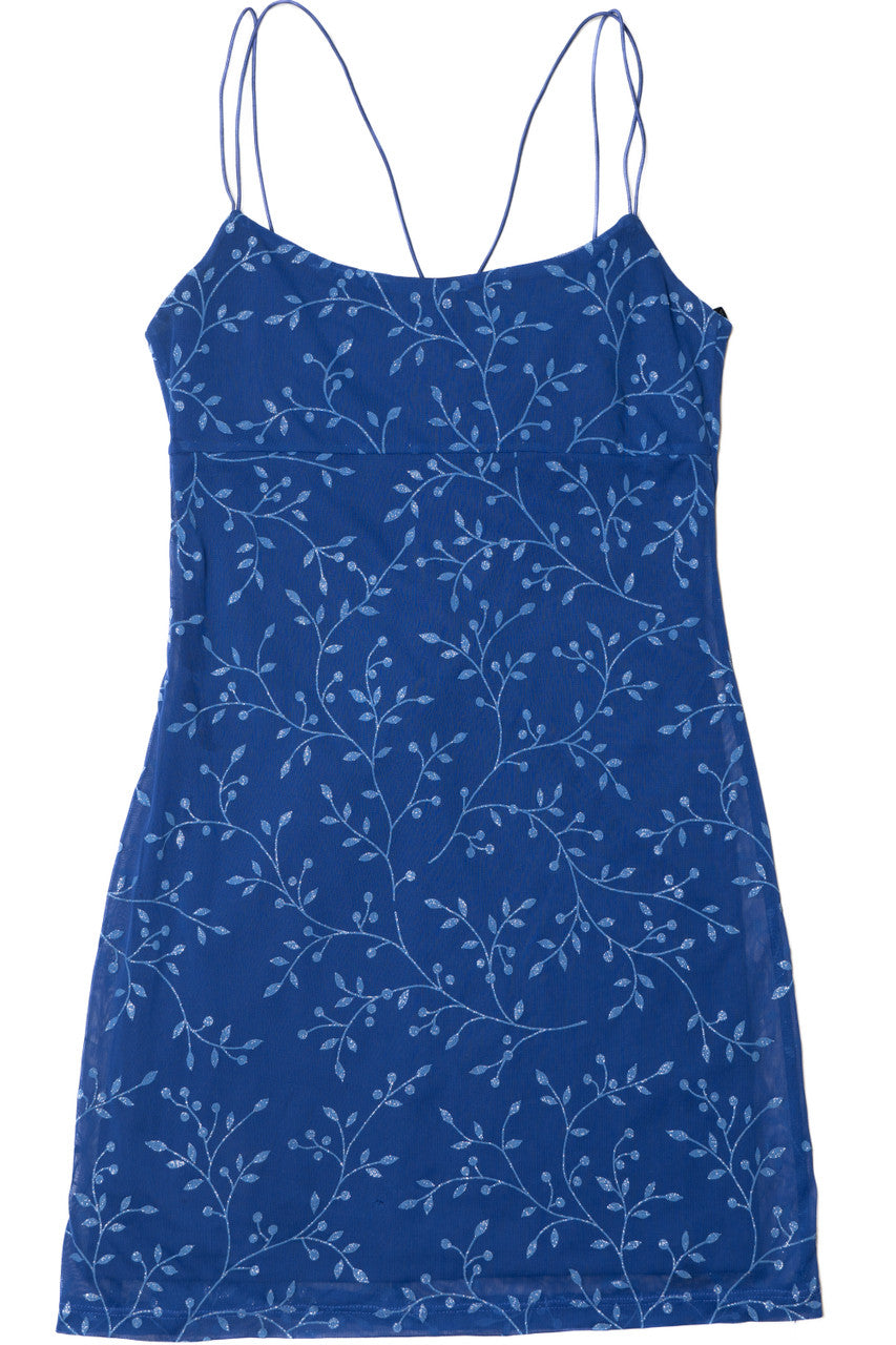 Vintage Blue Shimmer Print Mini Dress