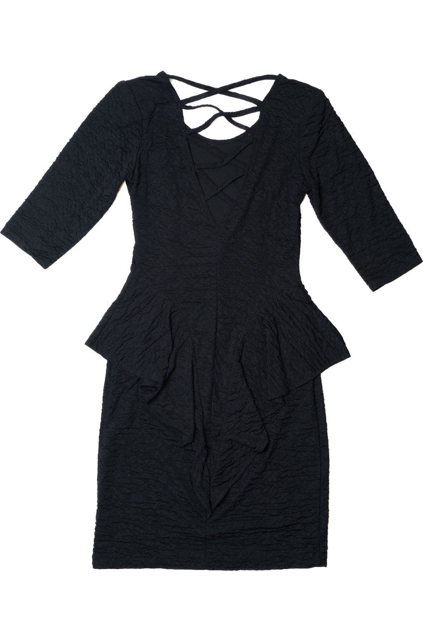 Vintage Peplum Skirt Cross Back Dress (1980s)