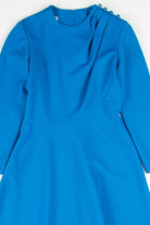 Blue Asymmetrical Button Shoulder Dress