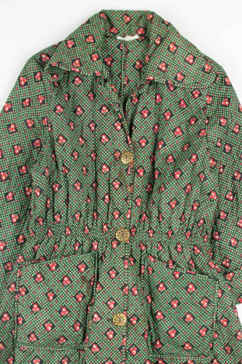 Vintage Cherry Pattern Quilted House Coat
