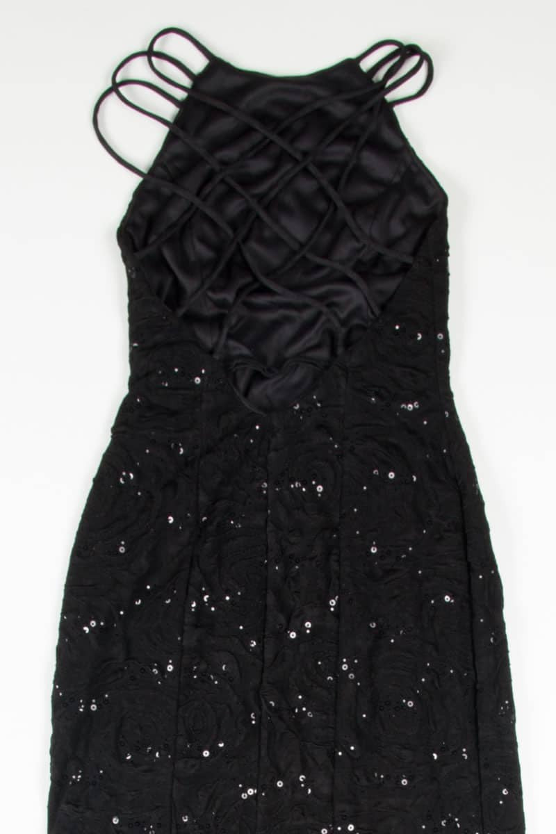 Black Sequin Strappy Back Prom Dress